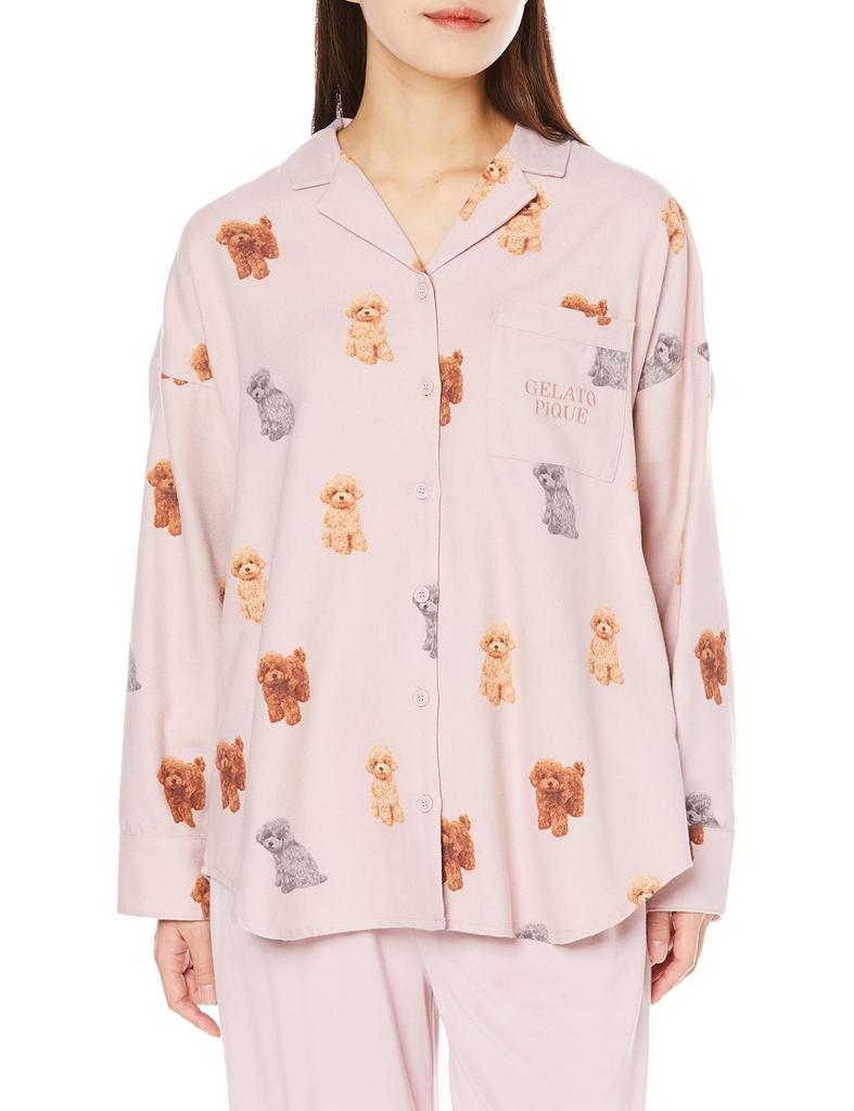 Gelato Pique Toy Poodle Print Flannel Shirt (PWFT225230) Women's Pink/F