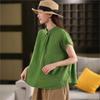 Johnature Women Vintage Summer  Shirts Solid Color Turn-down Collar Sleeveless Tops Casual Female Shirts