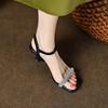Krazing Pot Vollnarbenleder Peep Toe Stiletto High Heels Kristallperlen Sommer Schuhe Größe 44 Größe 43 Damen Sandalen