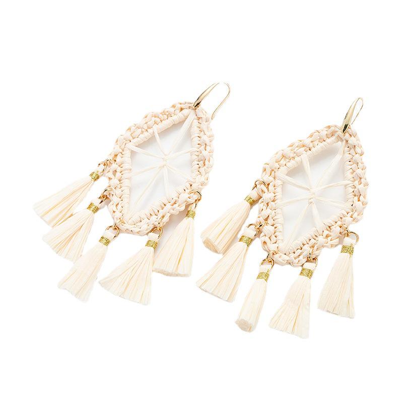 Raffia Hand-Woven Dreamcatcher Earrings with Ear Hooks