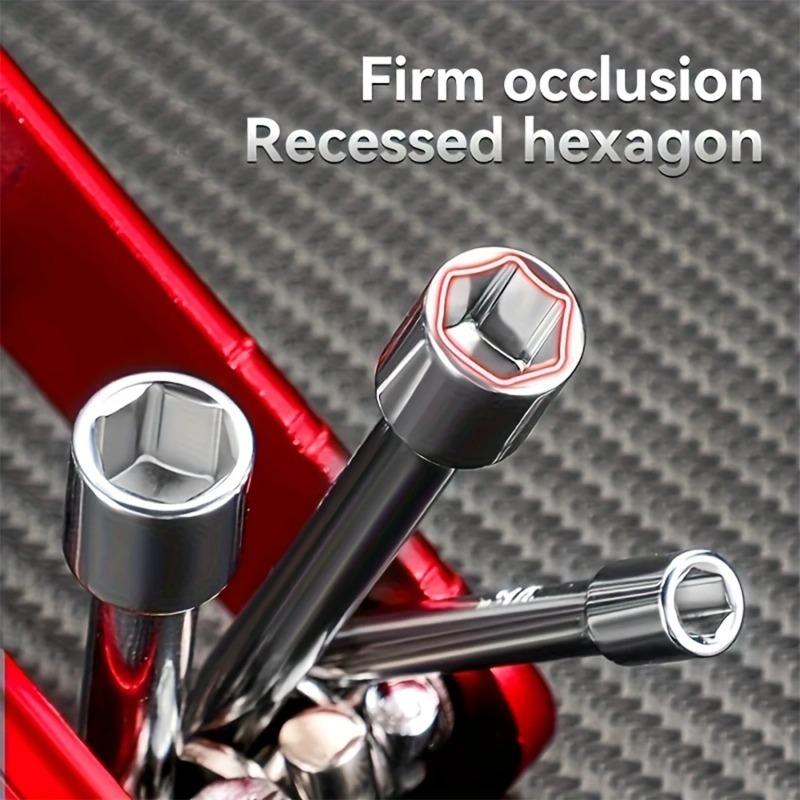 6 in 1 Folding Nut Driver Imperial/Metric Hex Nut Driver Folding Socket Wrench Steel Shank Portable Premium Handle