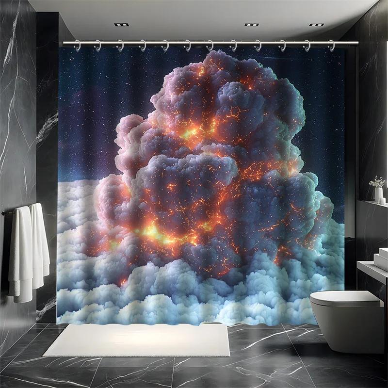 Explosion Cloud Set - Starry Sky & Clouds, Water-Resistant Polyester, Bathtub Divider, Modern Decor,Machine Washable, All-Sea