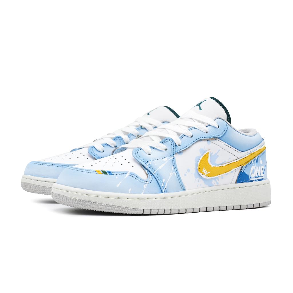 Jordan Air Jordan 1 Ice Lemon Lemonade Leather Abrasion Resistant Low top Vintage Basketball Shoes Unisex White Blue FQ7687-300(Team861-)