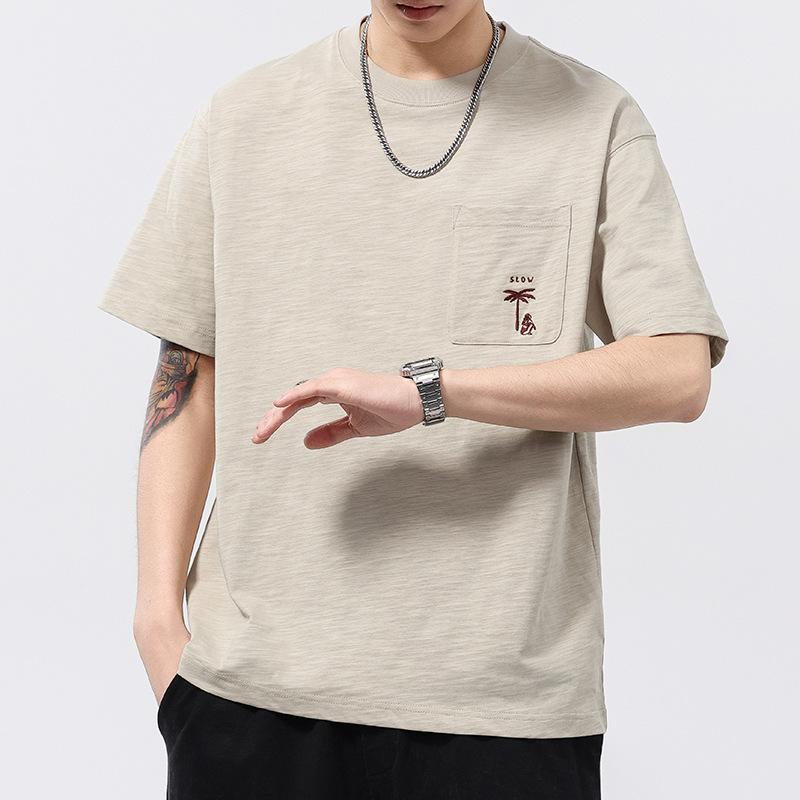

230g Bamboo Knitted Slightly Loose Fit Trendy and Versatile Men s Round Neck T-shirt Short Sleeves 4XL