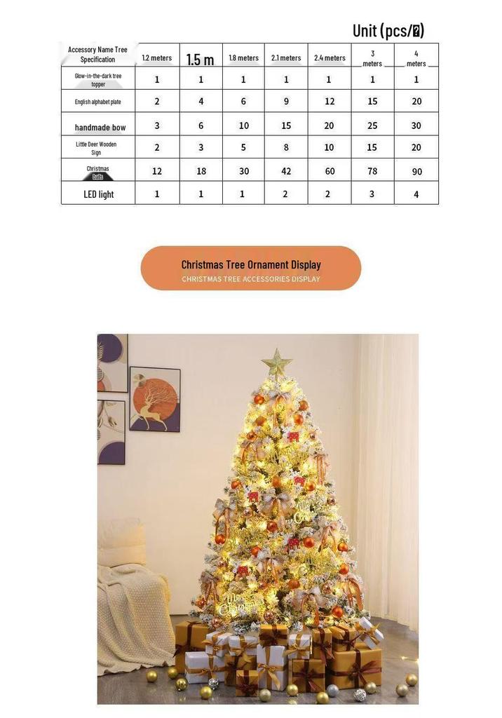 Luxury Flocked Christmas Tree Package: 1.2/1.5/1.8/2.1 Meters - Dense Snowfall Decoration