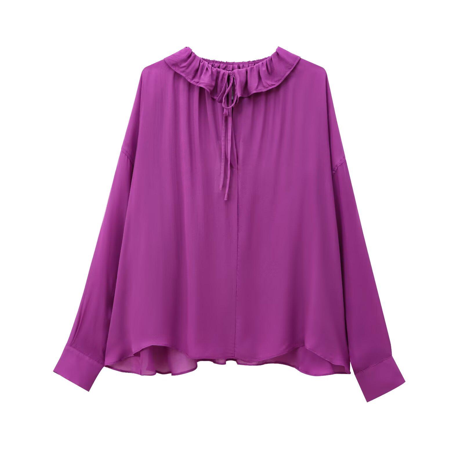 

French-Inspired Loose Fit Layered Shirt Small фіолетовий/червоний