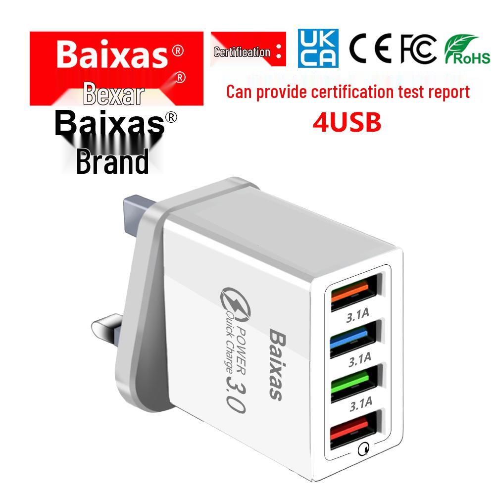 Colorful 4-USB Mobile Phone & Tablet Charger with 3A Output, US/European Plug