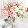Fake Rose Bouquet Realistic Artificial Silk Roses Wedding Decoration Flowers Colorful Silk Hydrangea Flowers For Home Decoration
