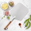 European & American 12"-14" Square Oak-Handled Aluminum Pizza Peel - Long Handle & Detachable Shovel for Oven Transfer.
