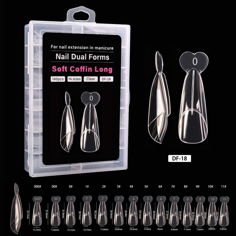 

140PCS with Inner French Line French Nail Dual Form Square Almond Fake Nail Tips for Builder Gel DF-18