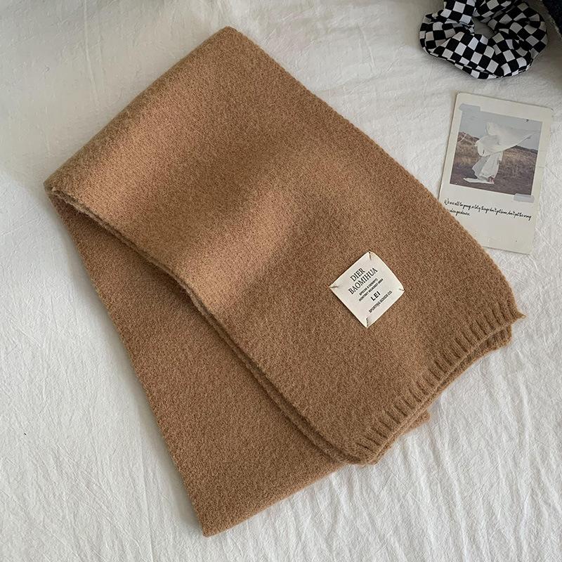 ins Korean solid color scarf women's winter wool student white scarf South Korea's new knitted label warm men