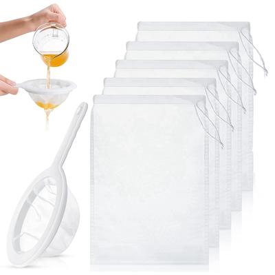 6Pcs Nut Milk Bag Reusable Food Filter Bag Nylon Mesh Strainer Bags for Greek Yogurt Almond Juice Cold Brew Coffee Home Brewing