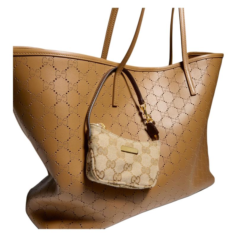 Gucci Lady Lunetta Generation Snap-lukning Lærred Møntpung Almindelig Unisex Parstil Sand og Brun
