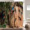 1Pcs Rustic Style Birds Printed Fabric Waterproof Shower Curtain, Birds Pattern Bathroom Decoration Curtain, With Hooks