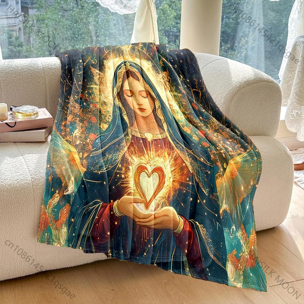 1PC Sacred glowing heart woman Print Blanket Warm Soft Fluffy Kids and Adult Sofa Bed Throw Blanket Outdoor Travel Camping RV