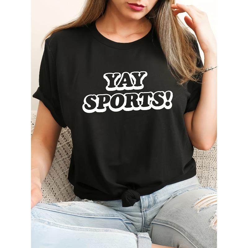 

Women YAY SPORTS Print Tee Round Neck Short Sleeve Breathable Casual Sports Top S чёрный