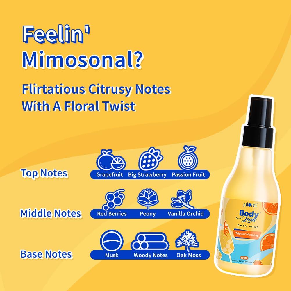 Plum BodyLovin' Trippin' Mimosas Body Mist 150 ml | Long-Lasting Citrus Fragrance For Men & Women Travel-Friendly Perfume