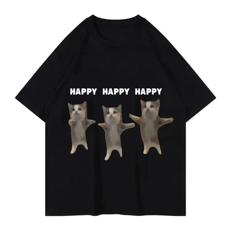 Men's Cotton Funny Cute Cat Emoji Design T-shirt Soft and Comfortable Breathable Street Hip Hop Daily Sports Short Sleeve