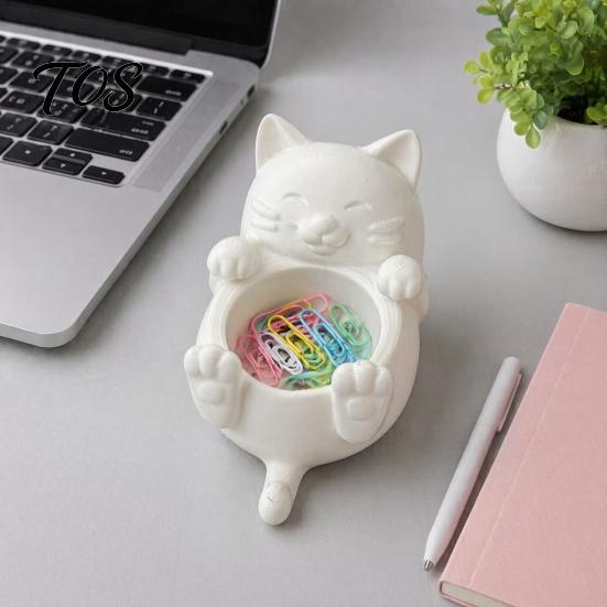 Decorazioni per Scrivania Studente Scatola Portaoggetti Gatto della Fortuna 3D, Carino Organizer per Gioielli e Denaro Statuetta Curativa per Anelli, Mini Fioriera Statuetta Decorazione per la Casa,