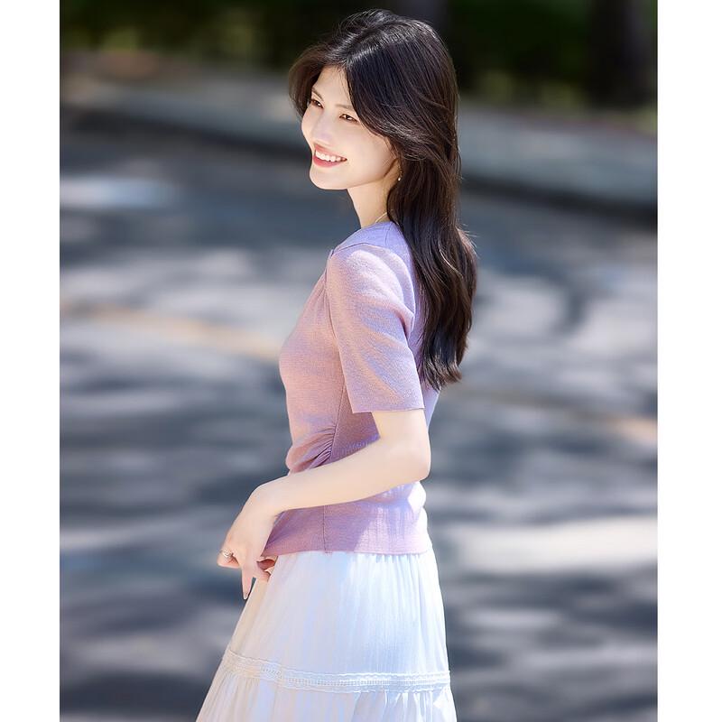 Women's Elegant Pleated Short-Sleeve Knit Top