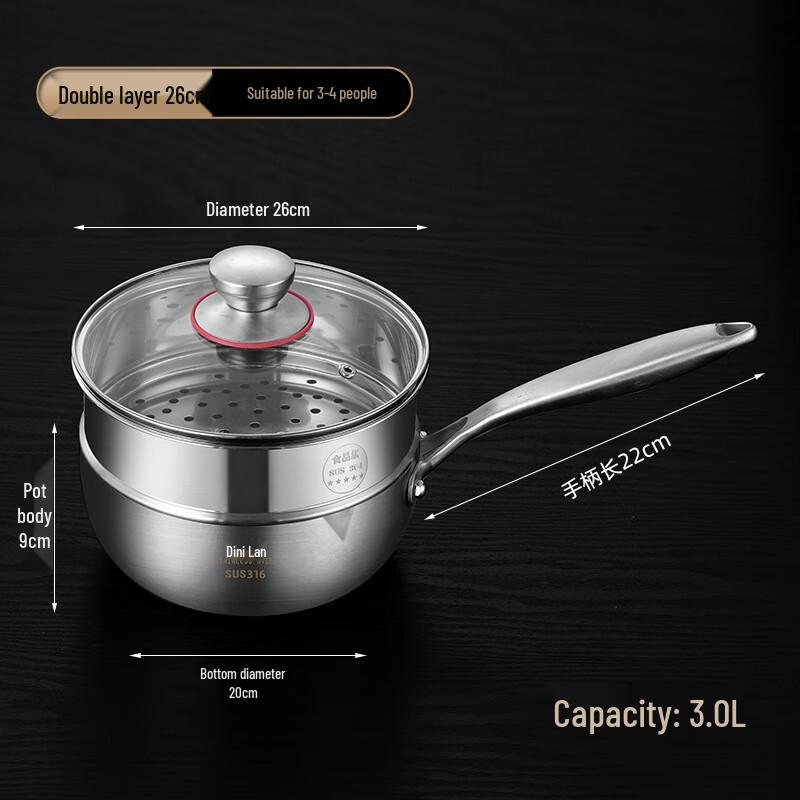 26CM 316 Stainless Steel Honeycomb Saucepan with Lid and Steamer