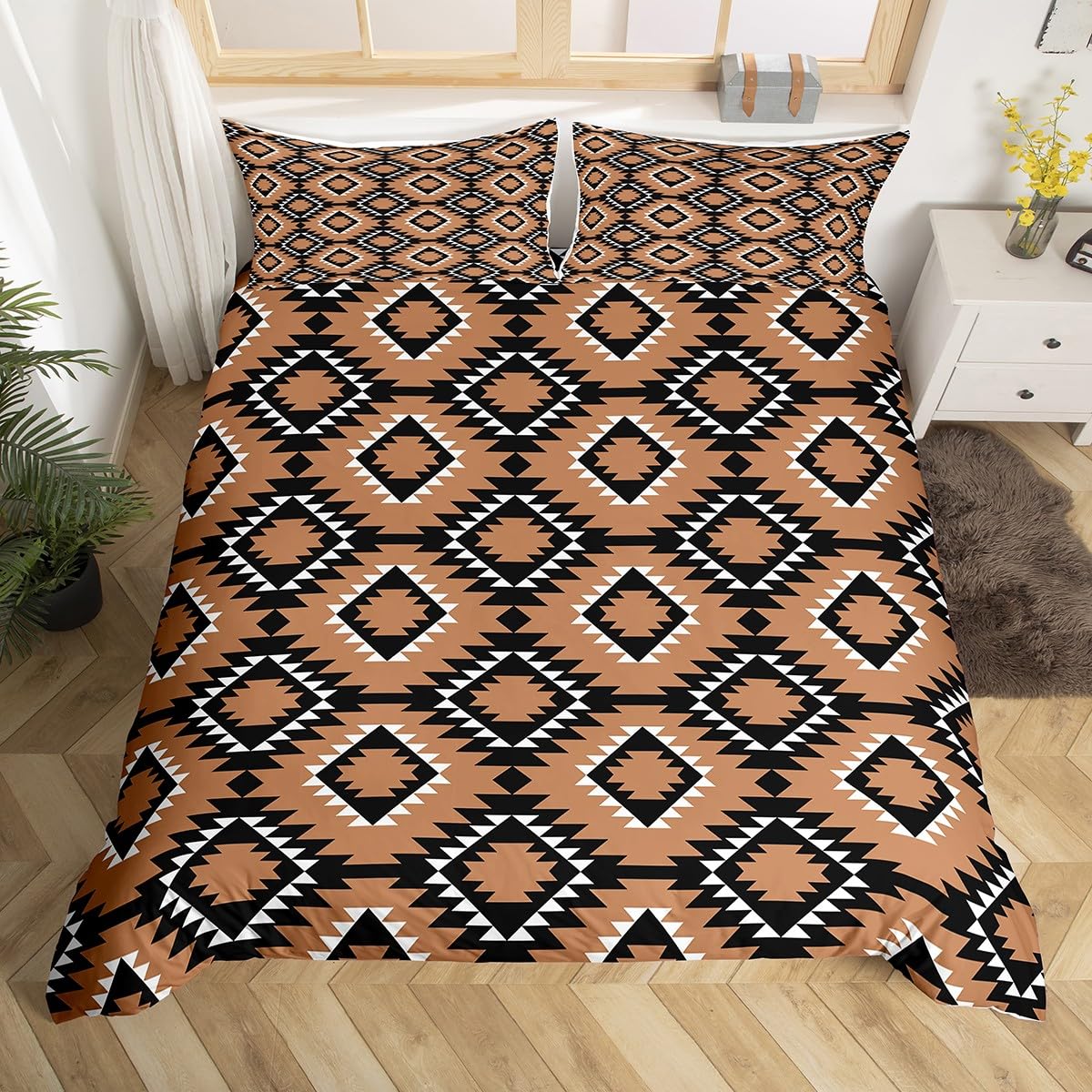 

Southwestern Native Duvet Cover Full Bohemian Western Bedding Set Rustic Aztec Comforter Cover Tribal Ethnic Geometric Bed Set EU Single(135x200cm)