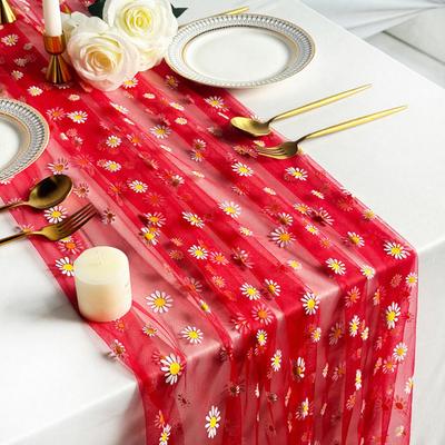 Tuleňový Běhoun s Daisies Jarní Květinový Běhoun Rustikální Květinový Běhoun pro Svatbu Baby Shower Narozeninovou Oslavu Farmářská Dekorace