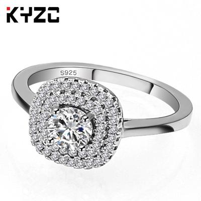 Ring Micro-Inlaid Zircon Silver Ring Women'S Electroplated Platinum Luxury Imitation Diamond Ring