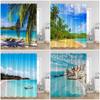 Seaside Beach Shower Curtain Summer Holiday Coconut Tree Sea View Bathroom Bathtub Decoration Polyester Shower Curtain