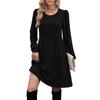 Women's Long Sleeve Pleated Round Neck Solid Color Casual Dress With Pockets