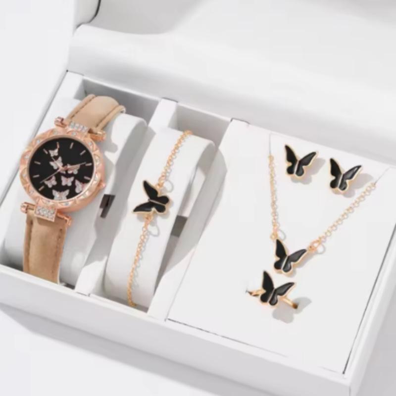 New Popular Women'S Bracelet Watch Fashionable And Simple Butterfly Five-Piece Watch Set Watch