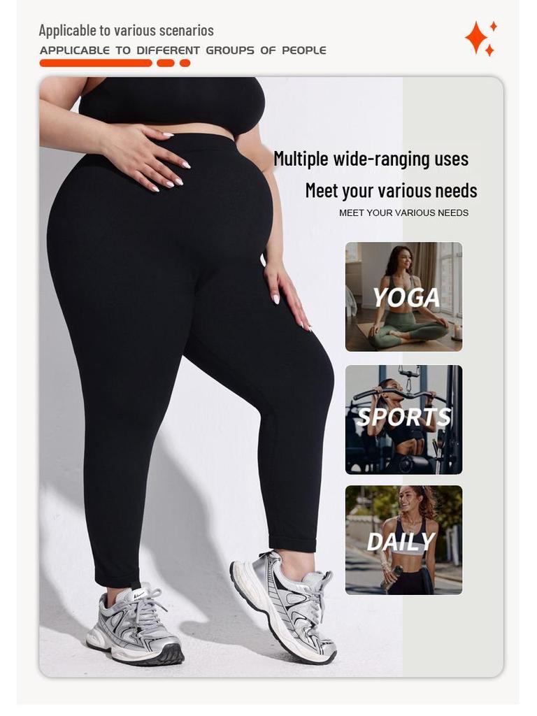 Plus Size High Waist Seamless Maternity Yoga Leggings - Black Slimming Sport Pants for Pregnant Women