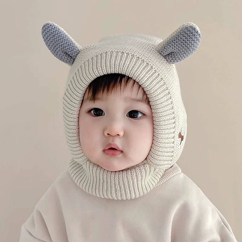 Baby Kids Knit Hat With Cute Dog And Bear Ears For Winter Warmth And Windproof Protection