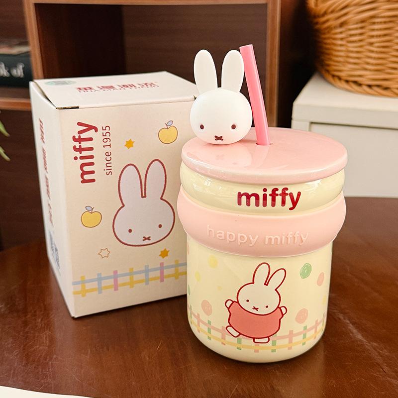 Мультяшный Ип Миффи Кролик Керамическая Кружка-Поилка с Соломкой Девочки Высокая Ценность Кружка Сердце Девочки Личность Подарок 450ml