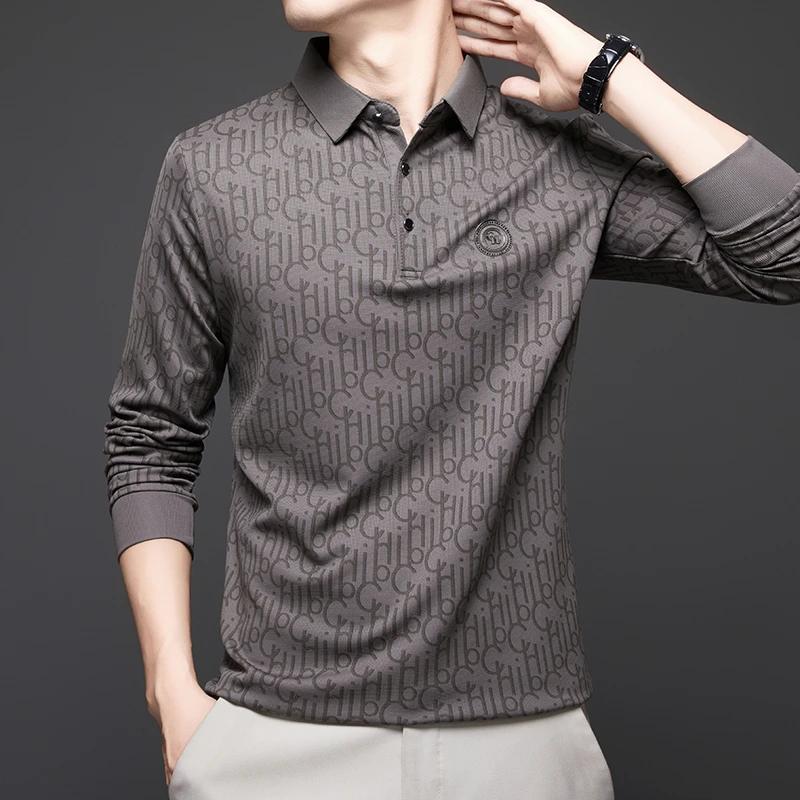 New Men'S Business Casual Long Sleeved Shirt With Badge Solid Color Polo Shirt Fashionable Breathable Comfortable Versatile Top