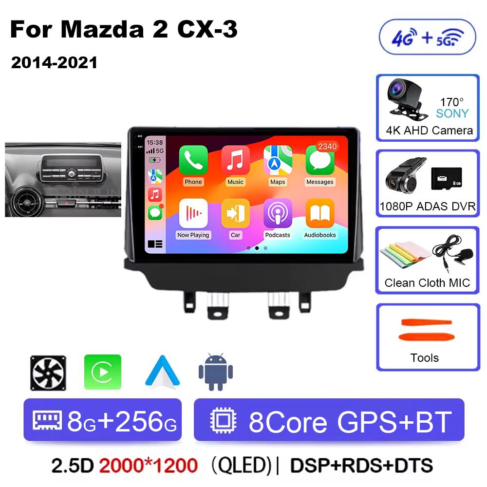 Android 14 Carplay Auto For Mazda CX-3 DK Mazda 2 DJ 2014 - 2025 Car Radio Multimedia Video Player Navigation GPS No 2Din 2 Din