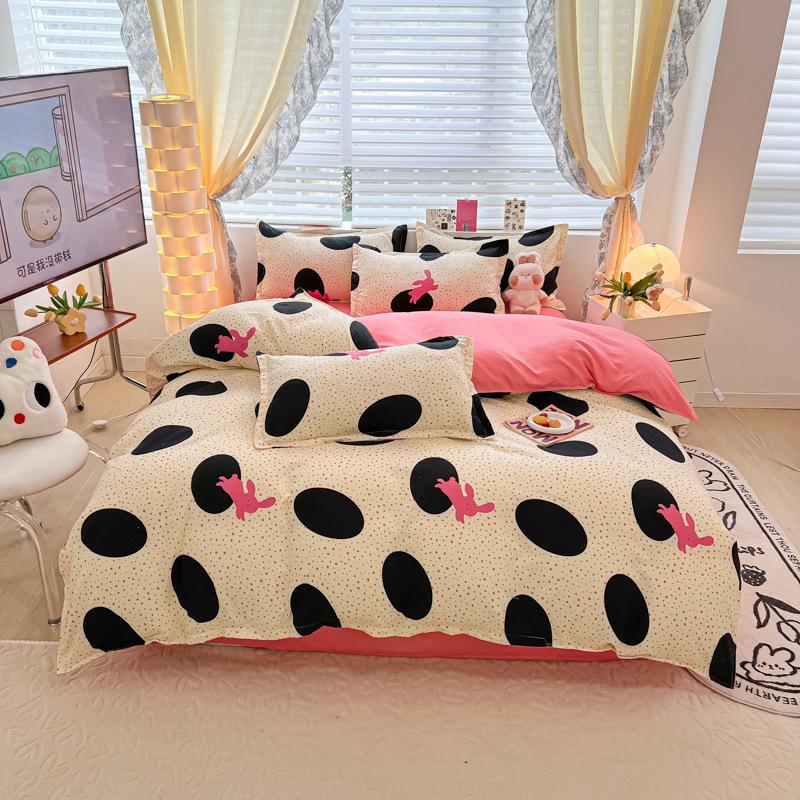 Pure Cotton Abraded Bedding Four-piece Set, Bed Sheet Quilt Cover, Dormitory Cotton Three-piece Set