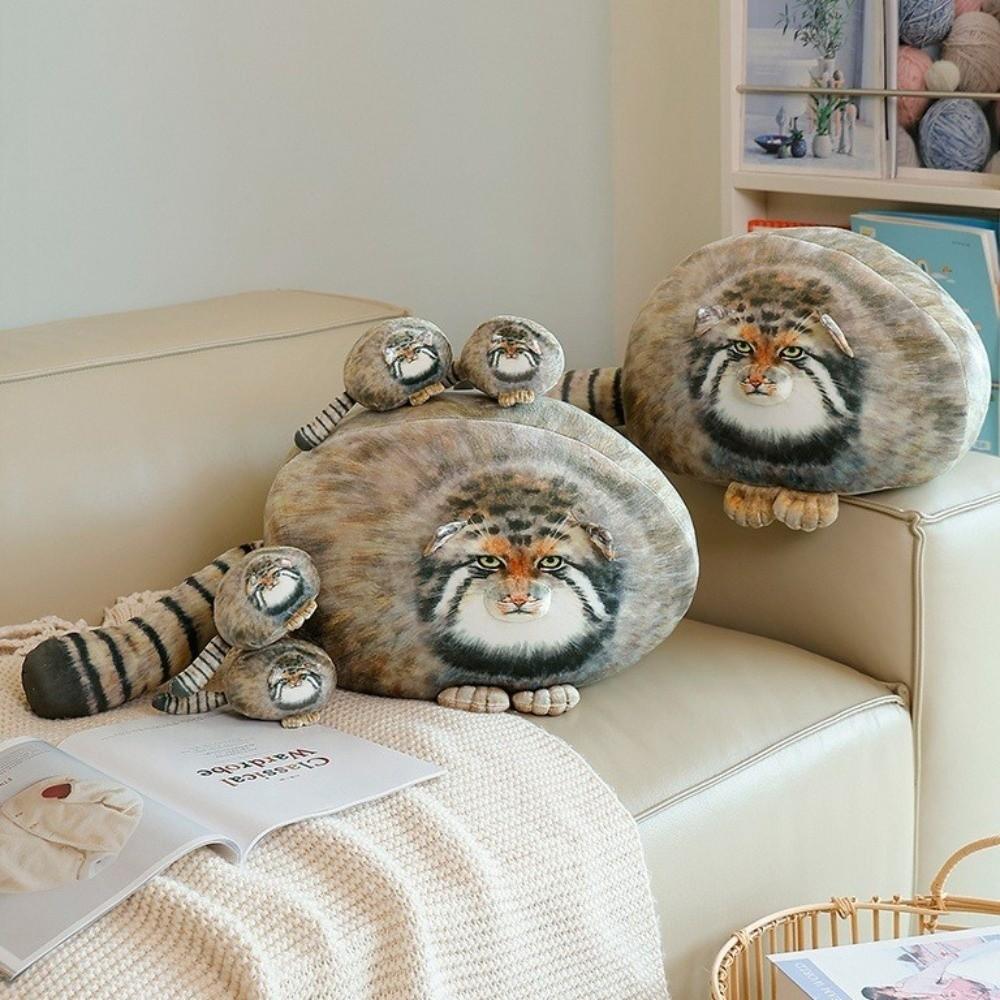 Oreiller Peluche Chat Câlin Simulation Réaliste Oreiller Chat Mignon Jouet Peluche Manul Décoration de Chambre