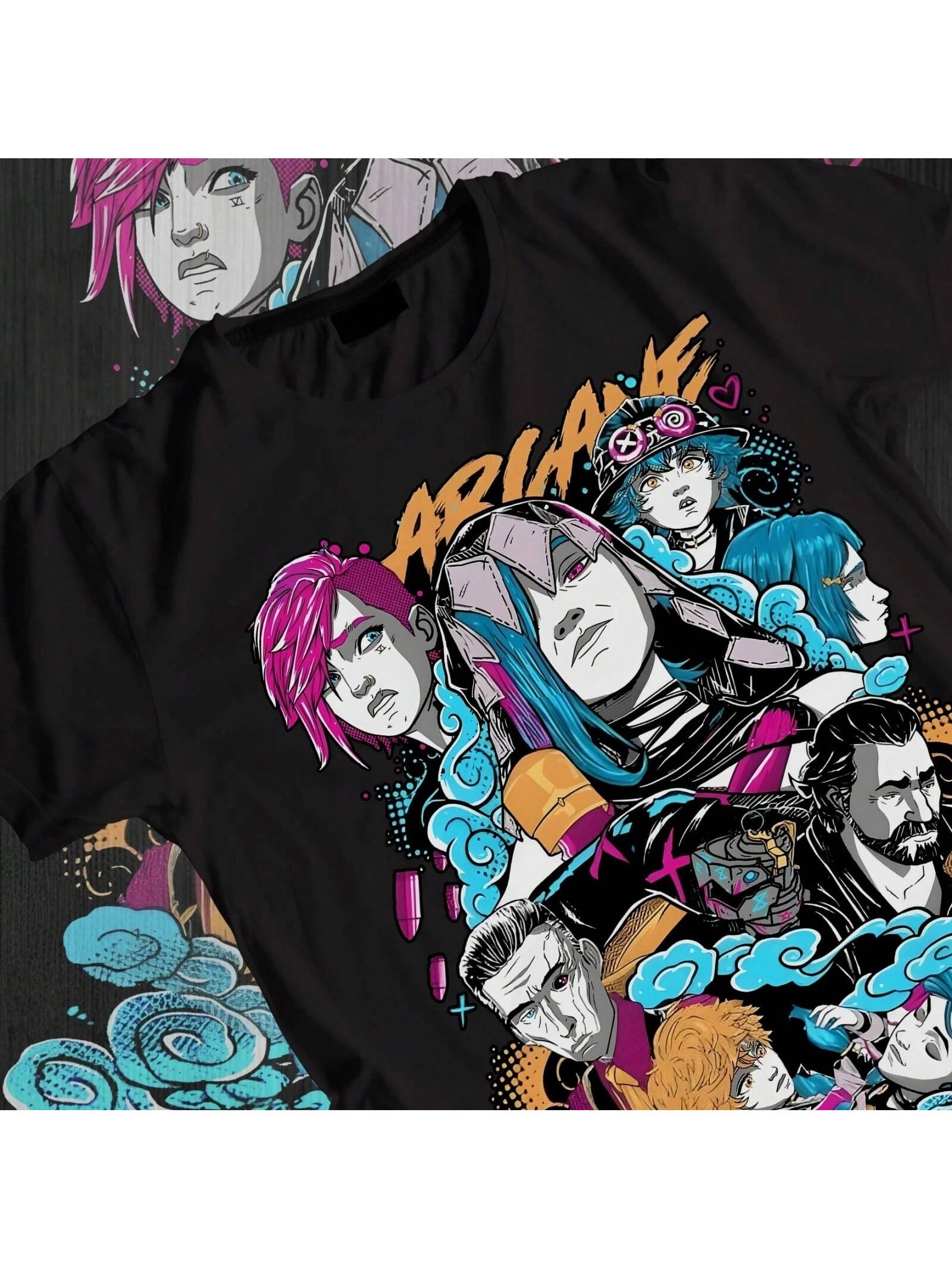 Jinx Arcane T-Shirt Japanese Anime Cartoon Jinx Arcane Graphic T Shirt S разноцветный