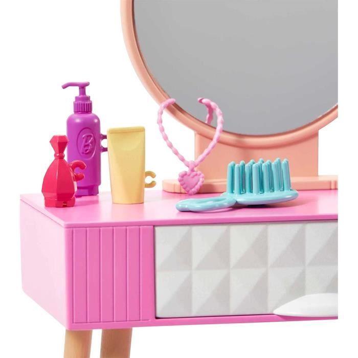 Mobilier Barbie - HJV35 - Maison de poupée - Vanité, Miroir, Tabouret - Blanc