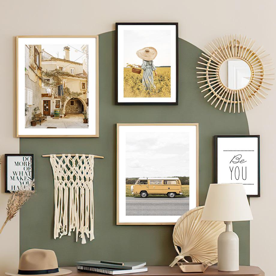 Zitrone Daisy Tür Bus Berg Stadt Zitate Wand Kunst Leinwand Malerei Nordic Poster Und Drucke Wand Bilder Für Wohnzimmer decor