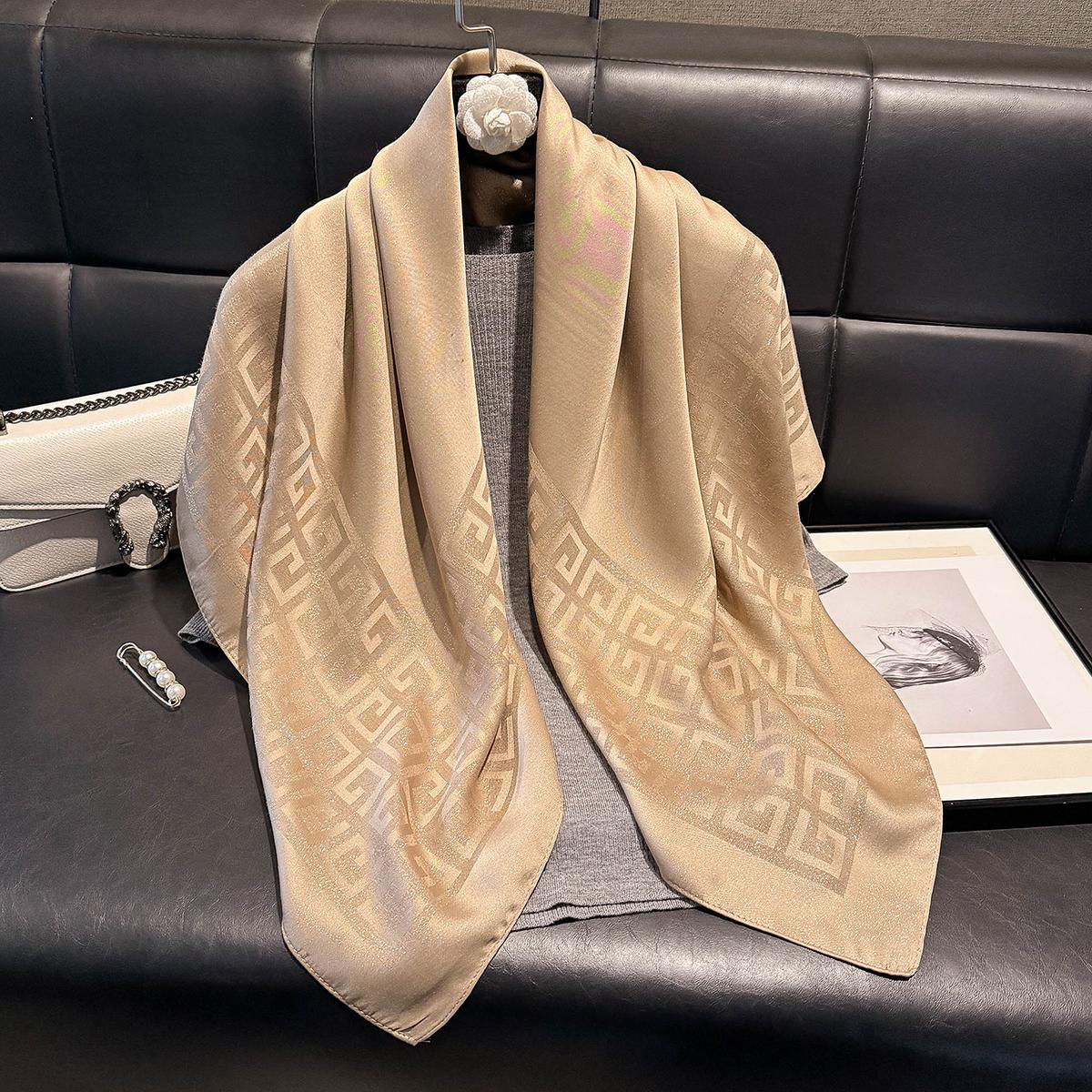 

2025 Latest Fashion Spring Summer Women Geometry Print Headband Beach Chiffon Scarf Shawls Female Wraps Beach Sunscreen Hijab бежевый