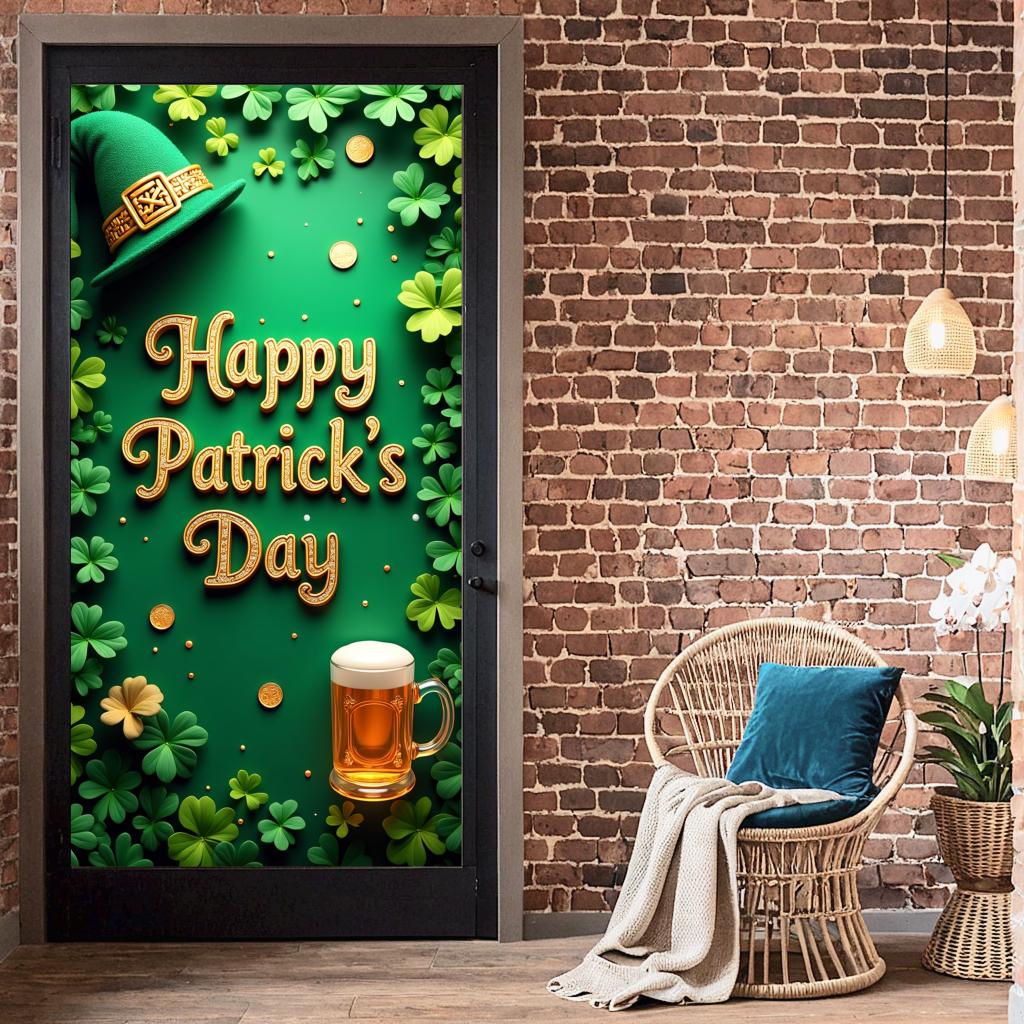 St Patricks Day Backdrop Banner With Beer Mug And Clover Party Event Decoration Photo Booth photography Background Props