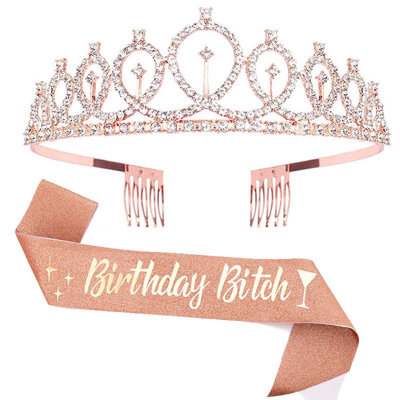 Set de Corona Brillante con Correa para el Hombro y Diadema para Niñas Cumpleañeras