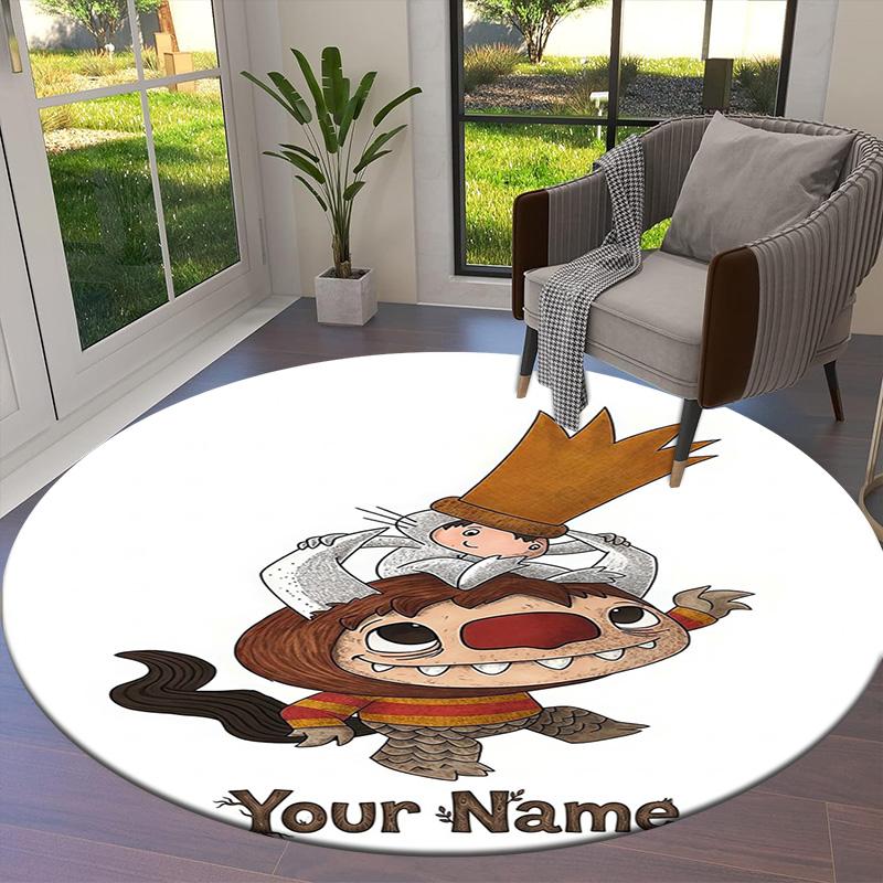 Cat Adventure Custom Name Round Area Rug Carpet Rug For Living Room Bedroom Sofa Playroom Decor Nonslip Floor Mat