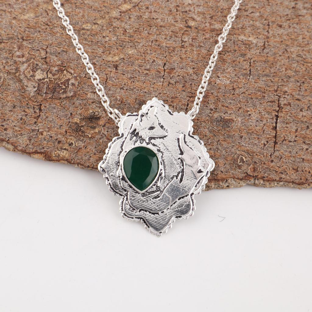 Green Onyx Gemstone Handmade 925 Sterling Silver Jewelry Pendant Gift For Women