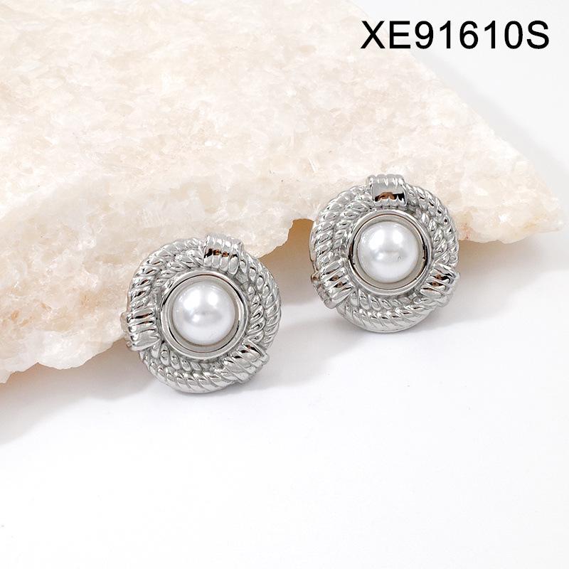 Gold Plated Geometric Earrings with Irregular Pearls - Titanium Steel Women s Jewelry