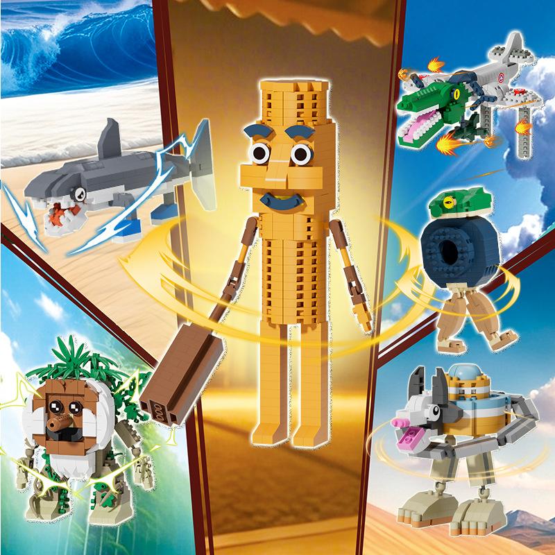 Fun Wooden Stick Man Building Block Toys - Mountain and Sea Theme Crocodile Shark Building Toys Children's Gifts