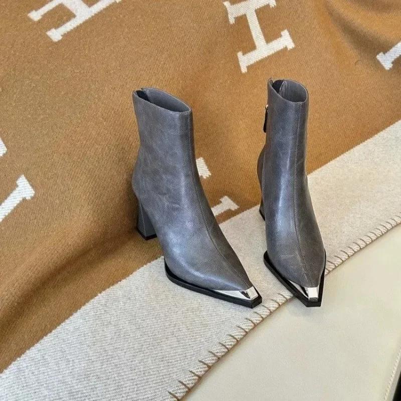 2026 New Women Shoes Winter Women's Ankle Boots Sexy Pointed High Heel Boots Fashion Zip Hoof Heel Shoes Lady Dress Party Pumps