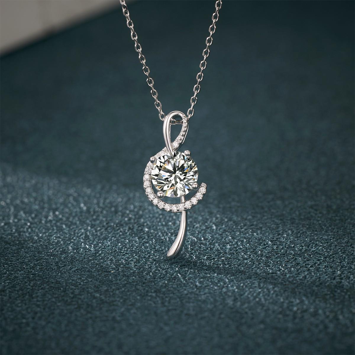 S925 Sterling Silver Music Note Pendant with Colored Zircon Moissanite Simulated Diamond Necklace, One Carat. 6.5mm High Carbon Zircon (Single Pendant)